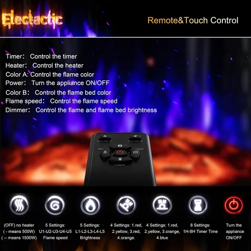 Vista 4 de Electactic Estufa eléctrica de chimenea de 24 pulgadas, estufa de chimenea infrarroja independiente, llama 3D controlable, 4 colores variables