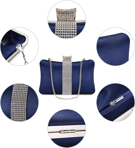 Vista 5 de DA BODAN Bolso de mano Jane de satén con diamantes de imitación para mujer para noche novia graduación fiesta bolso cruzado con cadena