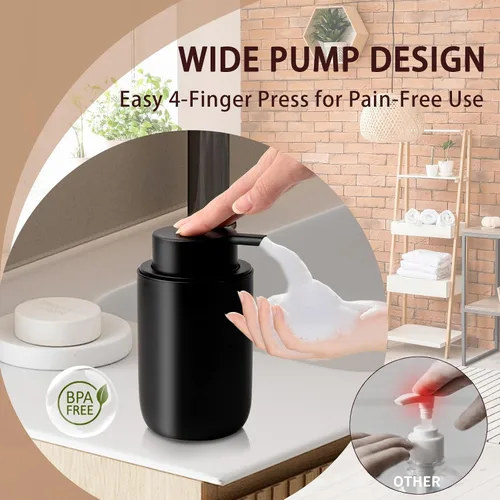 Vista 7 de rejomiik Dispensador de jabón espumoso, dispensador de jabón de manos de espuma de cerámica gruesa para baño o fregadero de cocina, botellas de Negro
