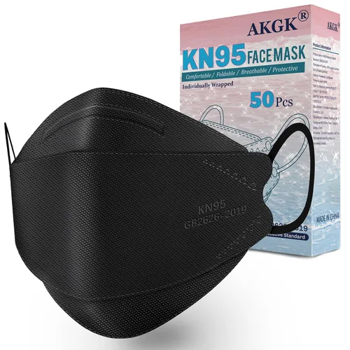 Vista 9 de 50 máscaras faciales desechables KF94 negras de seguridad de 4 capas