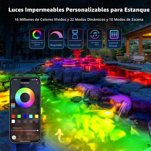 Vista 5 de LyLmLe Luces LED de estanque con control por APP, luz de fuente subacuática RGB de acero inoxidable SS316 de 6W con transformador de 12V, luces