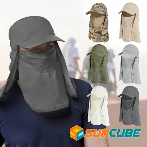 Vista 8 de SUN CUBE Sombrero de sol de pesca con solapa para el cuello y cubierta facial, UPF50+ gorra de protección UV de ala ancha para hombres y mujeres