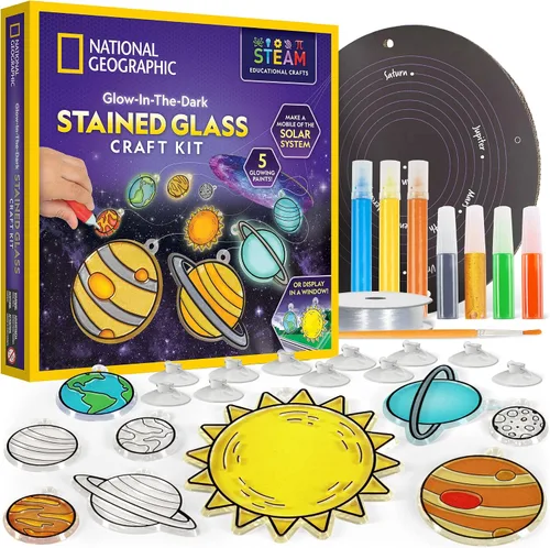 Vista 9 de National Geographic Kids Kit de vitrales para niños, juguetes de dinosaurio que brillan en la oscuridad, juego de arte y manualidades para niños