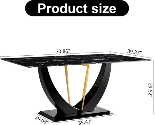 Vista 2 de Mesa de comedor para 4 a 6, mesa de cocina moderna, mesa de comedor, mesa rectangular de vidrio templado de 63 pulgadas con patas de MDF negras
