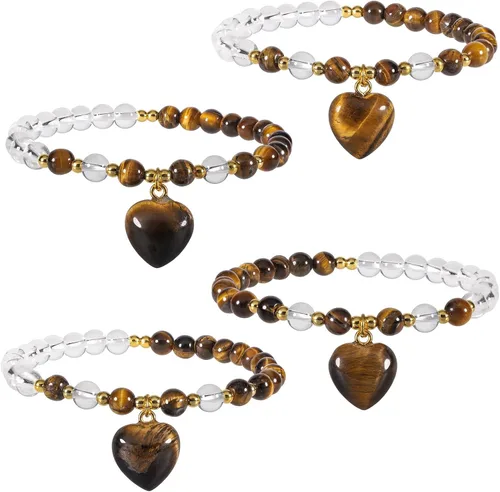 Vista 4 de TUMBEELLUWA Energy Crystal Stone Beads Bracelet for Women Carved Heart Charm Bracelet for Healing and Good Luck