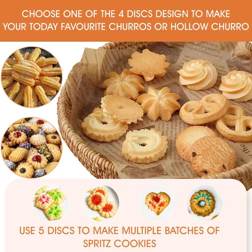 Vista 3 de Máquina para hacer churros, kit de pistola Churro de acero inoxidable de 21 piezas, pistola para hacer churros, juego de prensa de galletas, churro