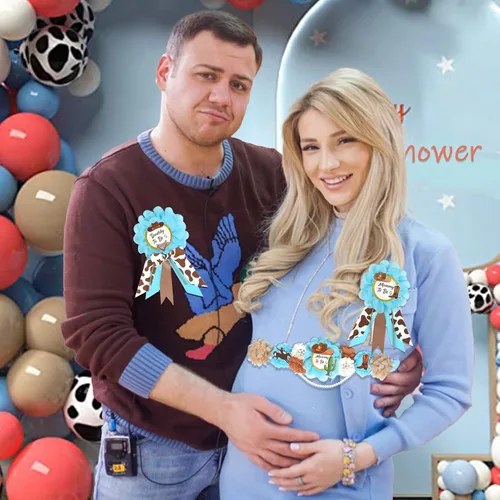 Vista 6 de Decoraciones de vaquero para baby shower, banda de maternidad de vaquero azul para baby shower, diseño de vaquero para mamá para ser papá para baby