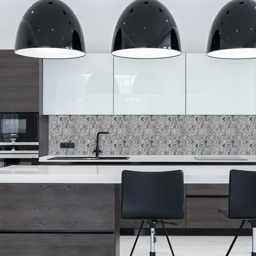 Vista 4 de Azulejo de espiga gris para salpicaduras de pelar y pegar, superficie de metal cepillado de aluminio autoadhesivo para azulejos de pared