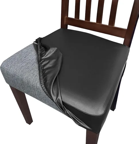 Vista 12 de Juego de 4 fundas de asiento impermeables de piel sintética para sillas de comedor, fundas de asiento suaves para sillas de comedor, funda Beige