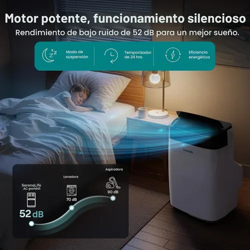 Vista 7 de SereneLife Aire acondicionado portátil, deshumidificador y ventilador Motor dual 3 en 1 8,000 BTU AC con rango de temperatura de 64 °F a 90 °F