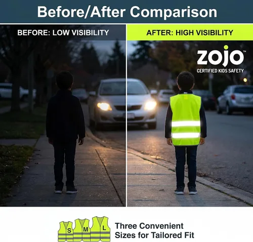 Vista 3 de zojo Kids High Visibility Reflective Safety Vest 10 Pack Bulk Kids-l-amarillo neón