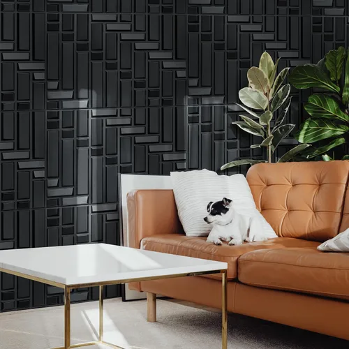 Vista 4 de STICKGOO Paneles de pared 3D negros para despegar y pegar, paneles de pared de PVC negro para decoración de paredes interiores, paneles de pared
