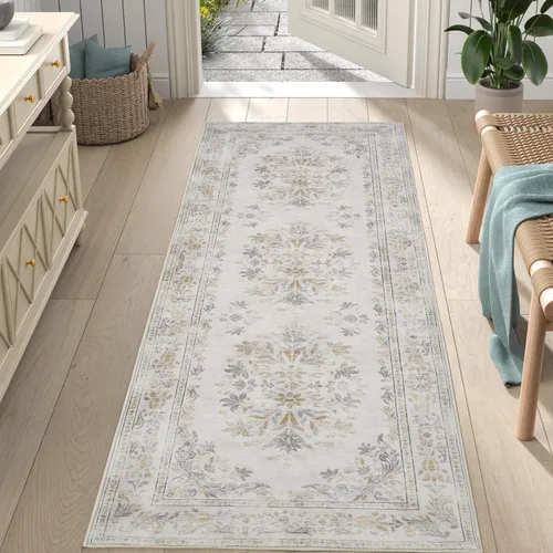 Vista 140 de jinchan Fiora - Alfombra lavable de área pequeña, alfombra de entrada floral de medio círculo de 2 x 3, tapete de media luna de pelo bajo, suave