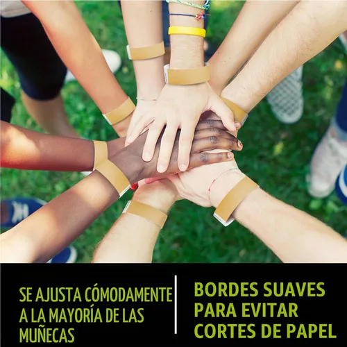 Vista 5 de 100 pulseras Tyvek de oro metálico Wristco para eventos Cómoda pulsera Tyvek resistente al agua y al desgarro para eventos, conciertos, seguridad