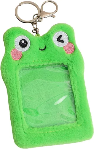 Vista 5 de Lindo soporte de tarjeta de fotos de felpa para almacenamiento de fotos de ídolos, bolsa de llavero colgante para tarjetas de juego, tarjetas