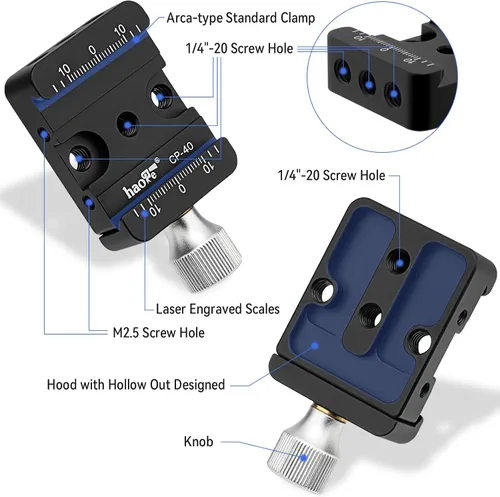 Vista 4 de Haoge CP-40 DSLR y abrazadera de liberación rápida sin espejo para conversión estándar tipo Arca Elevar Elevar Elevar Compatible con DJI Ronin S/SC