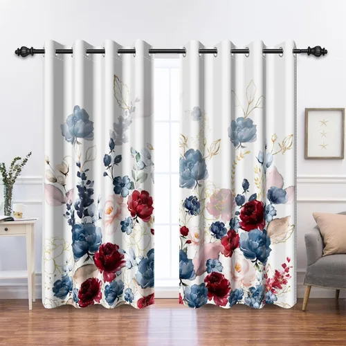 Vista 28 de Renaiss Pink Cherry Patels - Cortinas opacas con aislamiento térmico de flores de cerezo japonés, cortinas de ventana de dormitorio con estampado