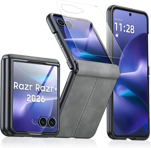 Vista 30 de para Samsung Galaxy Z Flip 7 Funda con protección de bisagras y protector de pantalla incorporado, funda de cuero mate de policarbonato ultradelgada