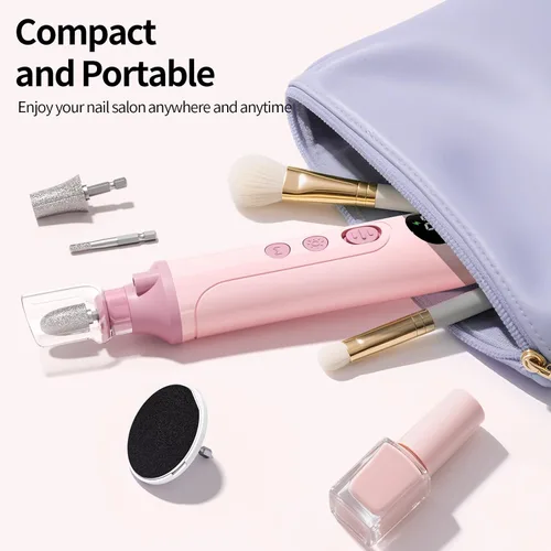 Vista 9 de Ccigedy Taladro eléctrico de uñas, lijadora profesional inalámbrica con pantalla LCD y lámpara, amoladora de uñas recargable para mujeres, kit