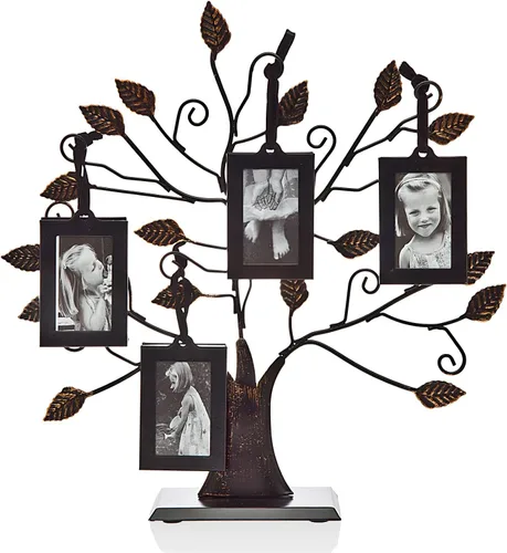 Vista 6 de Klikel Bronce Árbol genealógico de la vida Centerpiece pantalla con 4 marcos de foto colgantes, 13 pulgadas de ancho, mediano