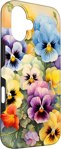Vista 3 de iPhone 16 Southern Boho Chic Estuche para ramo de jardín floral Happy Pansy