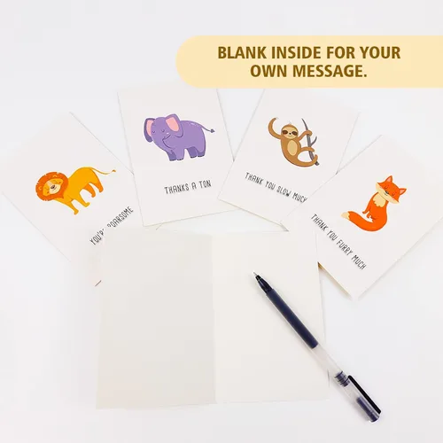 Vista 6 de Juego de 48 Tarjetas de Agradecimiento, Paquete de Tarjetas de Notas de Agradecimiento con Juegos de Palabras de Animales, Tarjetas de Animales