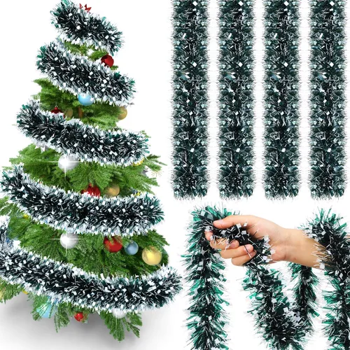 Vista 8 de Guirnalda de Navidad de 72 pies de oropel brillante, guirnalda metálica con brillo, serpentinas, adornos, larga, brillante, guirnalda colgante