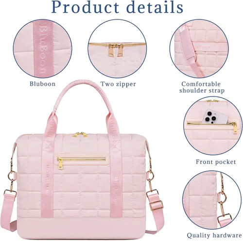 Vista 3 de BLUBOON Bolsas de viaje con cremallera, bolsa de lona para mujer, bolsa de fin de semana para mujer, bolsa de lona para llevar en la bolsa de lona
