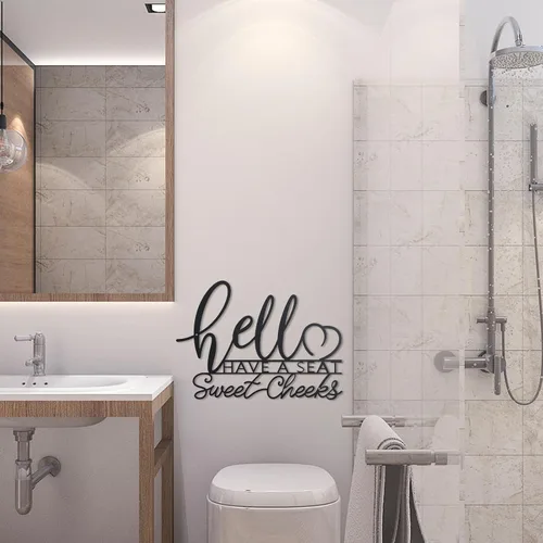 Vista 7 de OYEFLY Hello Sweet Cheeks - Decoración de pared de metal para baño, letrero de metal (negro)