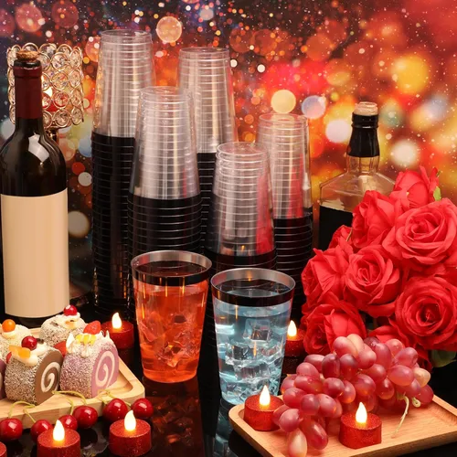 Vista 5 de Norme 50 vasos de plástico con borde de 14 onzas, vasos transparentes desechables con borde, soporte para bebidas de vacaciones 2026, recipiente