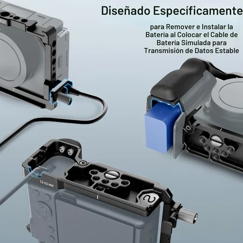 Vista 4 de SIRUI Jaula para cámara Sony ZV-E1 con agarre de silicona y abrazadera para cable para HDMI, placa de liberación rápida integrada para tipo Arca