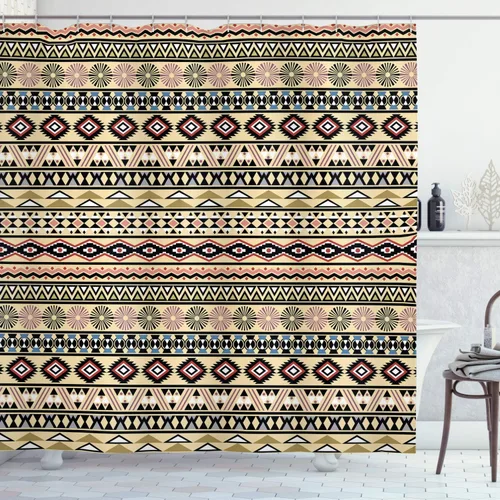 Vista 106 de Ambesonne Decor Collection, juego de cortina con ganchos para regadera Amarillo y marrón