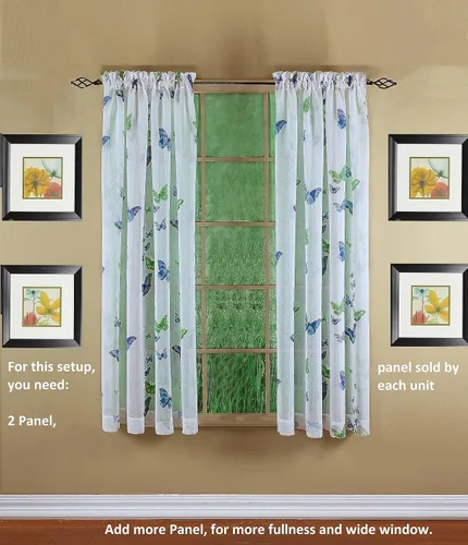 Vista 7 de Today's Curtain Panel semitransparente con estampado de mariposas, 63", azul, 54W x 63L
