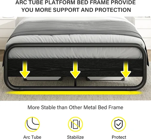 Vista 5 de Catrimown - Marco para cama individual con luces LED, marco de cama plataforma individual resistente de metal rústico con cabecera de madera
