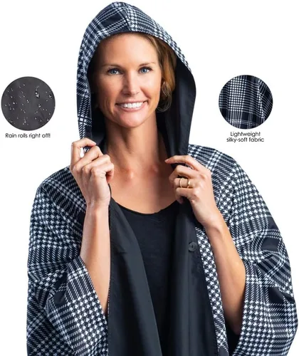 Vista 2 de RainCaper Capa de lluvia para mujer, chaqueta tipo poncho con capucha, reversible, hermosa, ultra suave