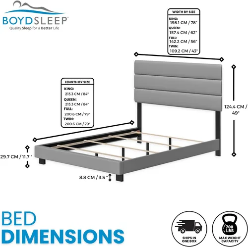 Vista 2 de Boyd Sleep Napoli - Marco de cama plataforma de cuero vegano gris tamaño King totalmente tapizado con cabecero ajustable - Se requiere somier