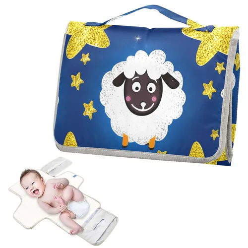 Vista 2 de Cute Sheep Portable Changing Pad with Built-in Pillow, Waterproof Foldable Baby Diaper Changing Pads, Diaper Mat for Boys and Girls