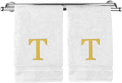 Vista 31 de Toalla de mano monogramada, regalo personalizado, juego de 2 - Toalla bordada con letra de bloque dorada - Extra absorbente 100% algodón turco