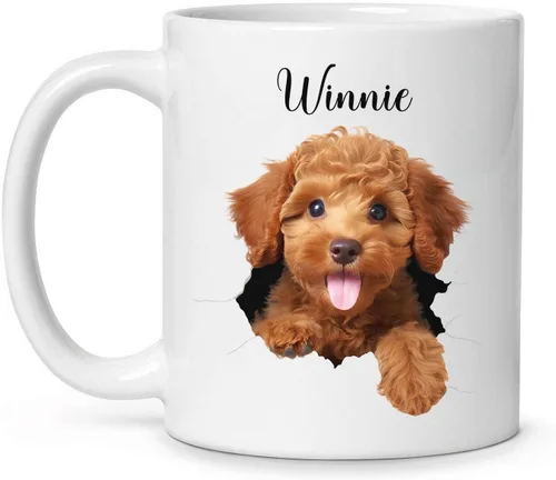 Vista 23 de Tazas de café con nombre personalizado único y emocionado Chihuahua rompió la pared, tazas de café personalizadas para perros, regalo para niños