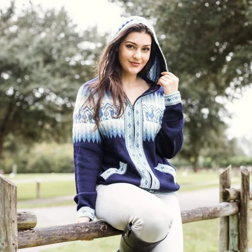 Vista 19 de Little Llamas Chaqueta Sudadera con Capucha de Lana de Alpaca Tejida Negro