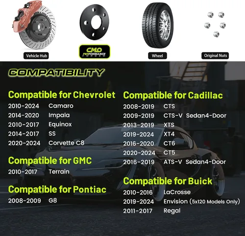 Vista 2 de Customadeonly Espaciadores de Llanta 5x120 para Camaro 2010-2024, Impala 2014-2020, Corvette C8 2020-2024, CTS 2008-2019, CT5 2020-2023