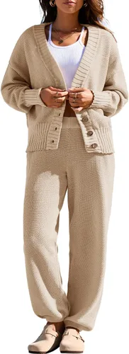 Vista 2 de Yanekop Womens Two Piece Outfits V Neck Button Down Cardigan Sweater Sets Cozy Knit Loungewear Set