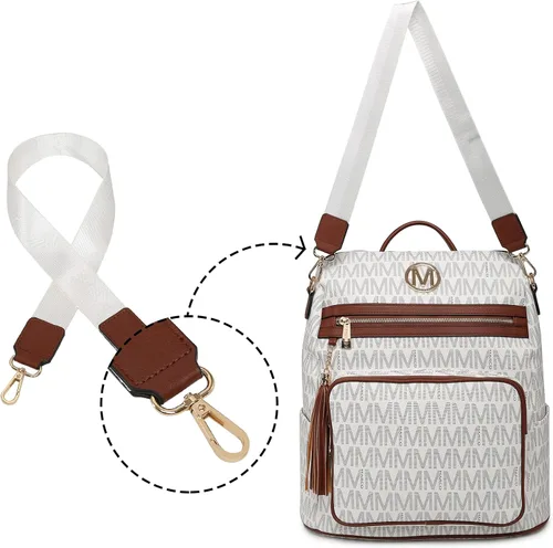 Vista 45 de MKP COLLECTION Mochila de moda para mujer, bolsa convertible grande para mujer, mochila de viaje, bolsa de hombro, juego de 2 piezas con borla, Beige