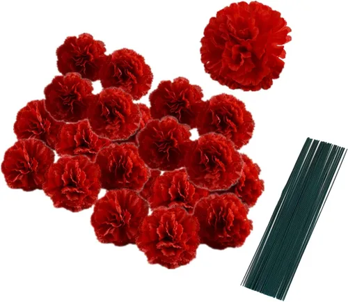 Vista 6 de Rikyo Juego de 50 cabezas de flores de clavel de seda artificial con tallos, rellenos de jarrón, cabezas de flores de caléndula para decoración