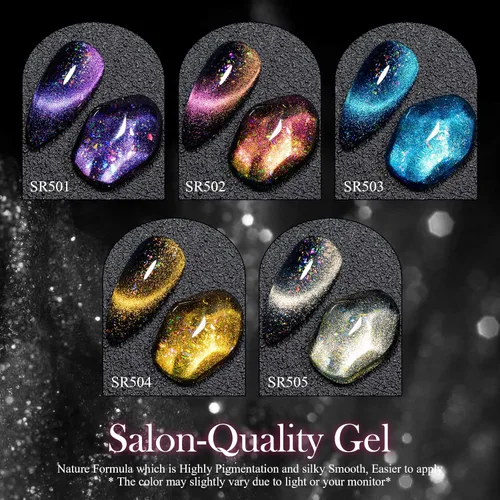 Vista 4 de MEET ACROSS Colorful Clouds - Juego de esmaltes de uñas de gel de ojo de gato, kit de manicura con luz LED UV, 6 colores con barra magnética
