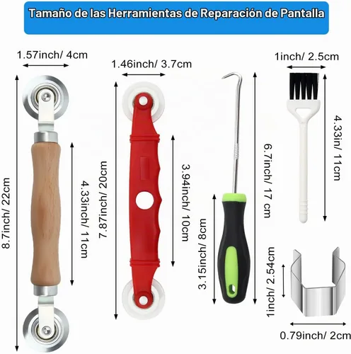 Vista 2 de Kit de reparación de pantalla de ventana, kit de herramientas de reparación de rodillos de malla con clips de instalación de pantalla, kit
