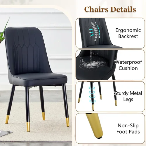 Vista 7 de Moderno juego de mesa de comedor para 6, mesa de cocina de madera con sillas de cuero, juego de mesa de comedor de 7 piezas con parte superior