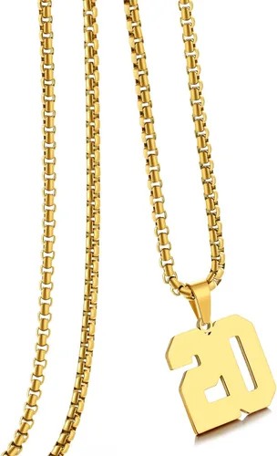 Vista 94 de Collar de Número Dorado para Hombre, Cadena de Acero Inoxidable con Colgante de Número para Atletas, Joyería Deportiva Personalizada para Niños