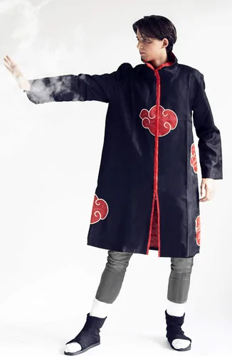 Vista 2 de Disfraz de cosplay para capa de Itachi con cremallera media larga abrigo adulto ropa negro rojo L