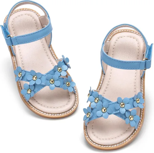 Vista 36 de GINFIVE Sandalias planas para niñas pequeñas, zapatos de vestir con punta Gf361-marrón